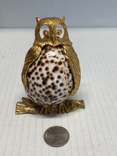 VINTAGE MCM BRASS COWRIE SHELL OWL. 4