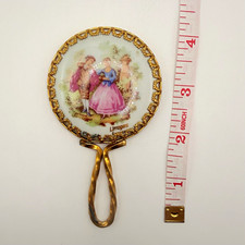Vintage Limoges France Fragonard Miniature Porcelain Purse Hand Mirror Gold Tone picture
