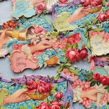 Vtg Embossed Flowers Hands Victorian Calling Card Scraps Sheet NOS 10pc Lot picture
