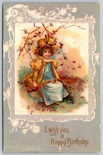 Vintage Embossed Birthday Postcard Girl Child Autumn Leaves Brownstown PA E68 picture