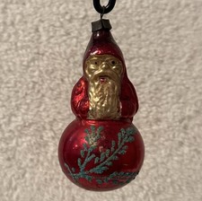 Antique Blue Mica Glass Santa On Ball German Christmas Ornament 3.75” picture