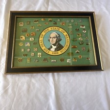 Vintage Washington State Enamel Lapel Pin Collection Shadow Box Seal Size 21x15 picture