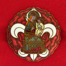Vintage MARY JESUS PIN Enamel OUR LADY OF LATREILLE FRANCE Large French Brooch picture