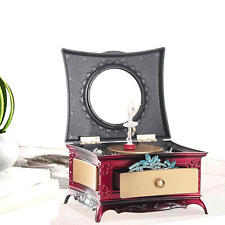 Rotatable Dancing Ballerina Girl Makeup Mirror Music Box Jewelry Box+Drawer Red picture
