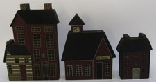 Donna White 3-Piece Folk Art Wooden Cut-Out House/School Set. (C) picture