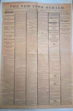 Lincoln Assassination Death New York Herald Newspaper April 15 1865 Reproduction picture