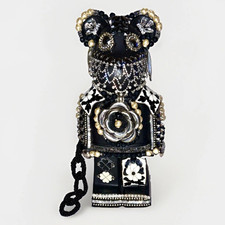 Jewelled bedazzled Black Ceramic Bear   Rhinestones  one of a kind pieces of art picture