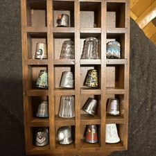 vintage thimble lot And Case. 12 Thimbles, Holds 16 picture