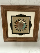 Framed Southwestern Sand Art Signed N. Johnson Sun Eagle 8”x8” picture
