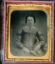 Antique Leather Embossed Tintype Photograph Studio Portrait of Woman from c1860 picture