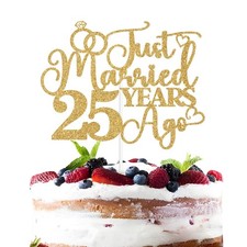 Just Married 25 Years Ago Cake Topper, Cheers to 25 Years, Blessed & Loved, 2... picture