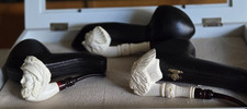 Vintage LOT OF 3 Block Meerschaum Unsmoked Carved Pipe With Hard Case picture