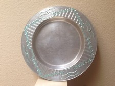 Vintage 1973 Wilton Armetale Holloware Turquoise Round Pewter Platter 14” picture