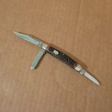 NICE Vtg Kutmaster Utica NY USA Folding Pocket Knife 3 Blade Brass Liner Stag picture