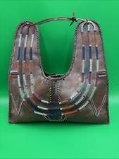 Handcrafted Vintage Maasai Olbene Leather Beaded Bag 14X15” picture