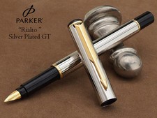 Parker Rialto Fountain Pen Silver Plated Corinth & Gold Broad Pt In Box Mint * picture