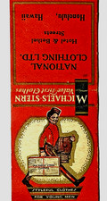 HONOLULU, HI 1930'S- HATIONAL CLOTHING, HOTEL & BETHEL STREETS, MATCHBOOK COVER picture