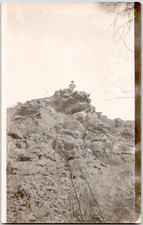 c1909 Man Standing Atop Rocky Outcrop RPPC Postcard Scenic Outdoor View picture