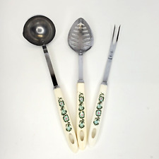 Vintage Androck USA Stainless Steel Set Of 3 Utensils Floral Ivory Handles picture