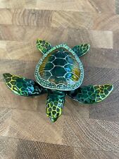 Sea Turtle Green Hand Painted Bejeweled Hinged Trinket Jewelry Box picture