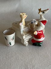 Vintage Holt Howard Piano Playing Santa Flower Frog & Candleholder picture