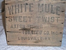 (A105) - VINTAGE -  WHITE MULE SWEET TWIST WOODEN TOBACCO BOX picture