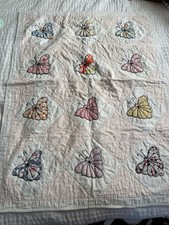 VTG Handmade Butterfly Appliqué Quilt Baby/ Accent Folk Cottage Feminine  picture