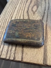 Antique Japanese Damascene Enamel Cigarette Case with Mt. Fuji & Dragon picture