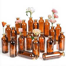 Amber Glass Bud Vase, 20 Pack 8 Oz Living Bud Vases, Small Vases for Brown picture