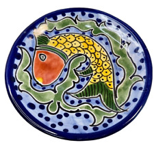 Tierra Fina Mexican Pottery Pompei Collection 6” Dish Trinket Saucer Fish Blue picture