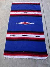 Vtg Mexican Southwest Handmade Blanket Throw Saltillo Rug Multicolor 75/45 picture