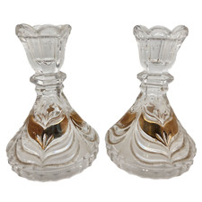 CRYSTAL CANDLESTICKS Holders GERMAN HANDARBEIT 22K GOLD CLEAR  5