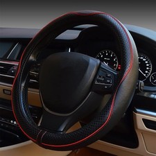 Universal Anti~Slip Leather Steering Wheel Cover, Black/Red picture
