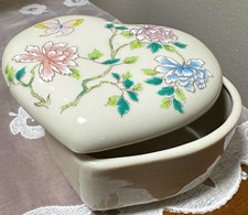 1970s Takahashi Trading Company San Francisco Heart Trinket Box Floral Japan picture
