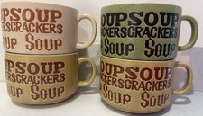 Vintage 70s Stacking Soup Mugs Set of 4 Crackers Chowder Ceramic Bowls Retro picture