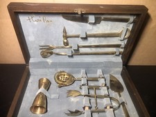 Vintage Thai Mid-Century Brass Bar Tools Cocktail Set 9 Piece Bartender Kit Case picture
