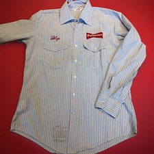 Vtg Budweiser Beer Striped Button Up UNIFORM Shirt Sz M 15-15.5 