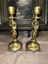  Elegant Pair of Candlesticks Signed A.B. Art Nouveau Victorian Style picture