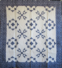 Vintage Handmade Patchwork Quilt, CHRISTMAS HOLLY, BLUE, SILVER, WHITE, 58 X 65 picture
