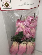 Dillards Trimmings Set Of 4 Floral Pick Ornaments Gold picture