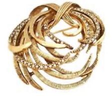 Monet Rhinestone Brooch Pin Gold Tone Clear Gem Swirl Fine Fashion Lapel Signed picture