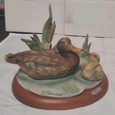 Vintage Giuseppe Armani Italy Ducks On Pond Figurine Sculpture Wood Base Signed picture