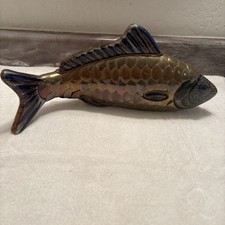 VTG Tonala Mexican Folk Art Mixed Media Brass Ceramic Fish Figurine 14 In Read picture