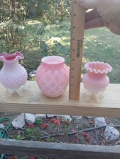 Mt. Washington Coralene Satin Art Glass Vase Group 3 pieces picture