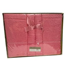 Vintage 1950s Cannon Mills  6 Pc Towel Set NOS Deadstock Pink Gold Gift Box MCM picture