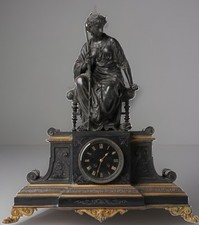 Antique 19thC French Napoleon III Marble & Bronze Mantel Clock - Diana Huntress picture