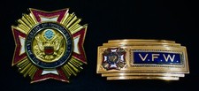 Rare Antique V.F.W. Art Deco Era Copper Toned Brass Belt Buckle & Medal~WWII picture