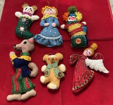 Vintage Handmade Felt Sequin Christmas Ornaments Animal’s & Clown 4