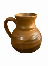 Vintage Studio Pottery Jug Brown Tan Glazed Stoneware Pitcher Hand Turned 4 inch picture