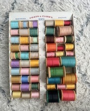 54 Vintage Wooden Thread Spools Coats Clark Belding Corticelli Talon O.N.T. Box picture